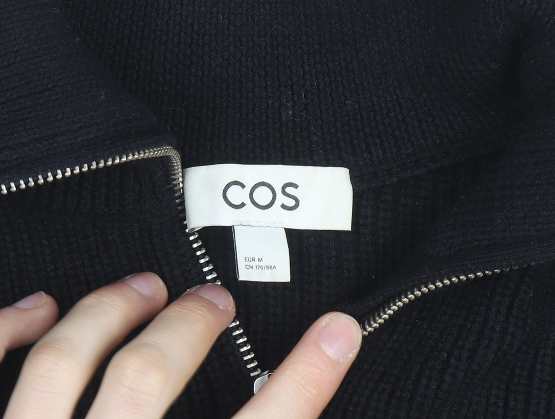 COS Women Black Striped Wool Blend Collared Half Zip Jumper Size 12