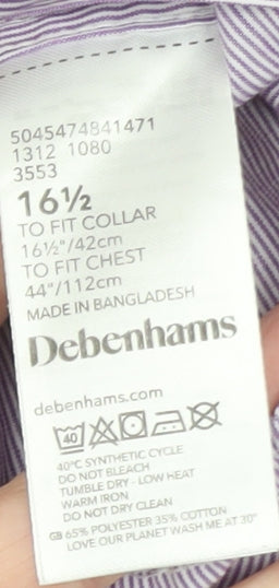 Debenhams Men's Purple Striped Long Sleeve Button-Up Shirt 16.5in