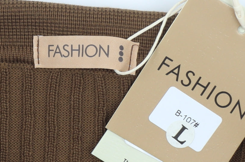 FASHION Men’s Brown Collared Henley Knit Jumper L