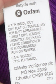Marks & Spencer Women’s Purple Scoop Neck Jumper Size 16 Knit Pullover
