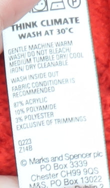 Marks & Spencer Women's Red Cable-Knit Roll Neck Jumper Size S