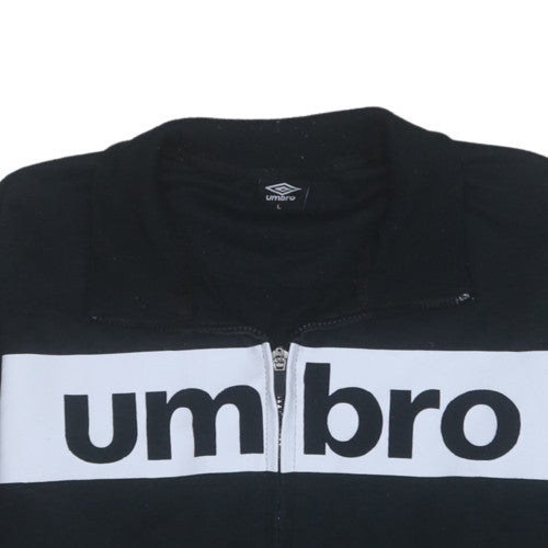 Umbro Men's Black Track Jacket L Full Zip Cotton Blend Sportswear