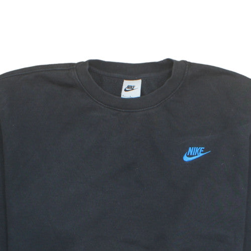 Nike Womens Black Blue Logo Crew Neck Pullover Sweatshirt M