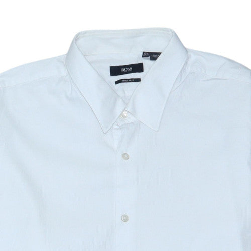 Hugo Boss Men’s White Regular Fit Long Sleeve Button-Up Shirt 17.5 L