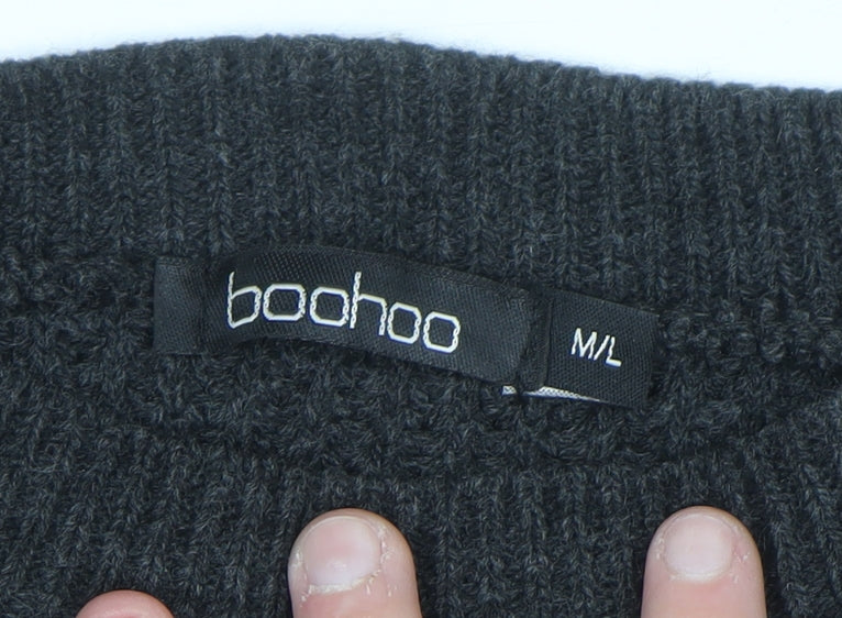 boohoo Women Grey Chunky-Knit Pullover Jumper M/L