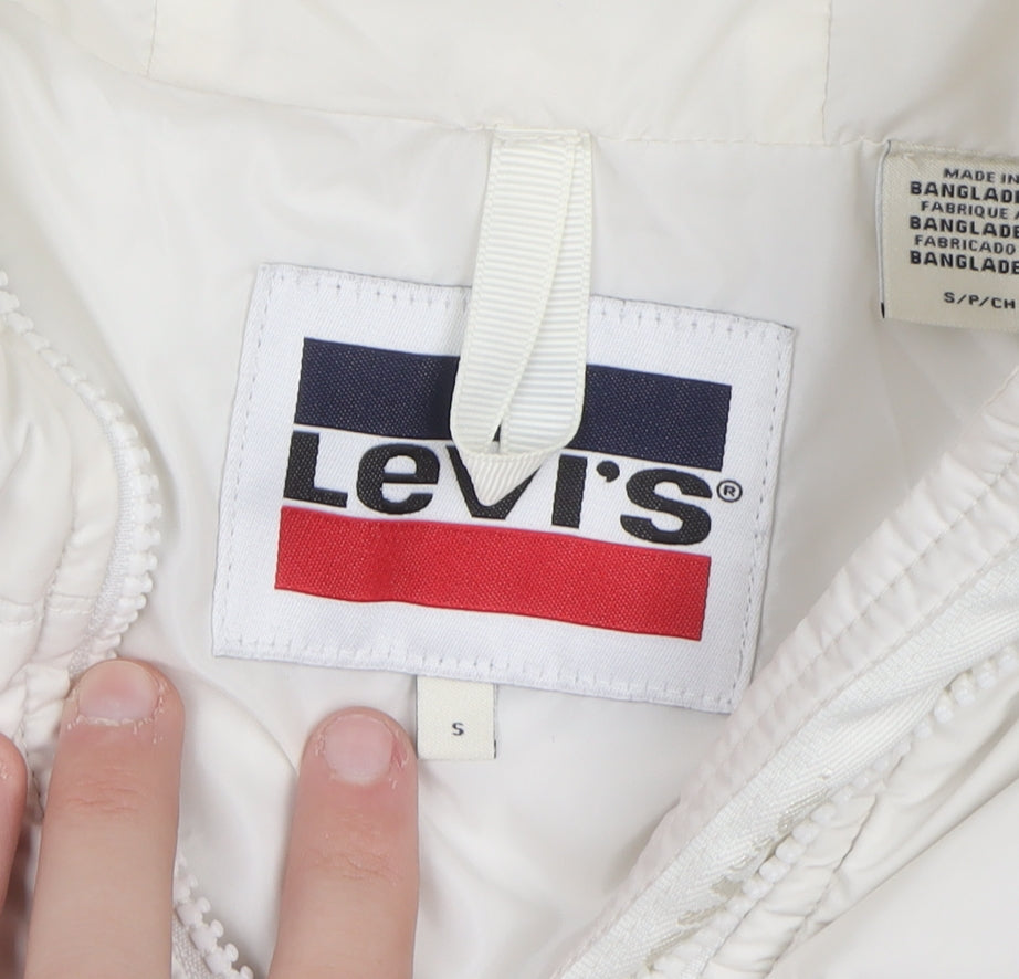 Levi's Women's White Long Puffer Down Coat Size S Hooded Winter Jacket