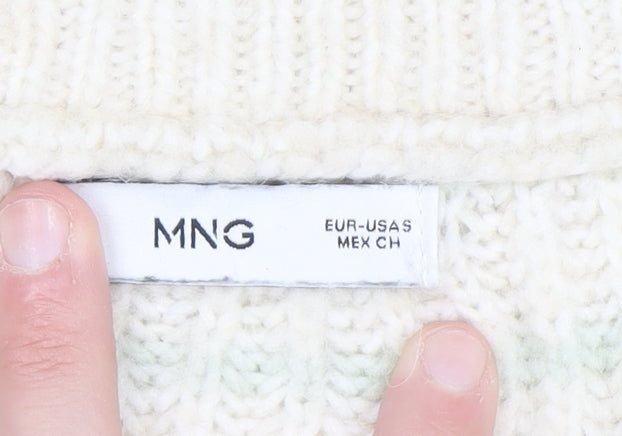 Mango Women's Beige Chunky Knit Wool Blend Half Zip Jumper Size S