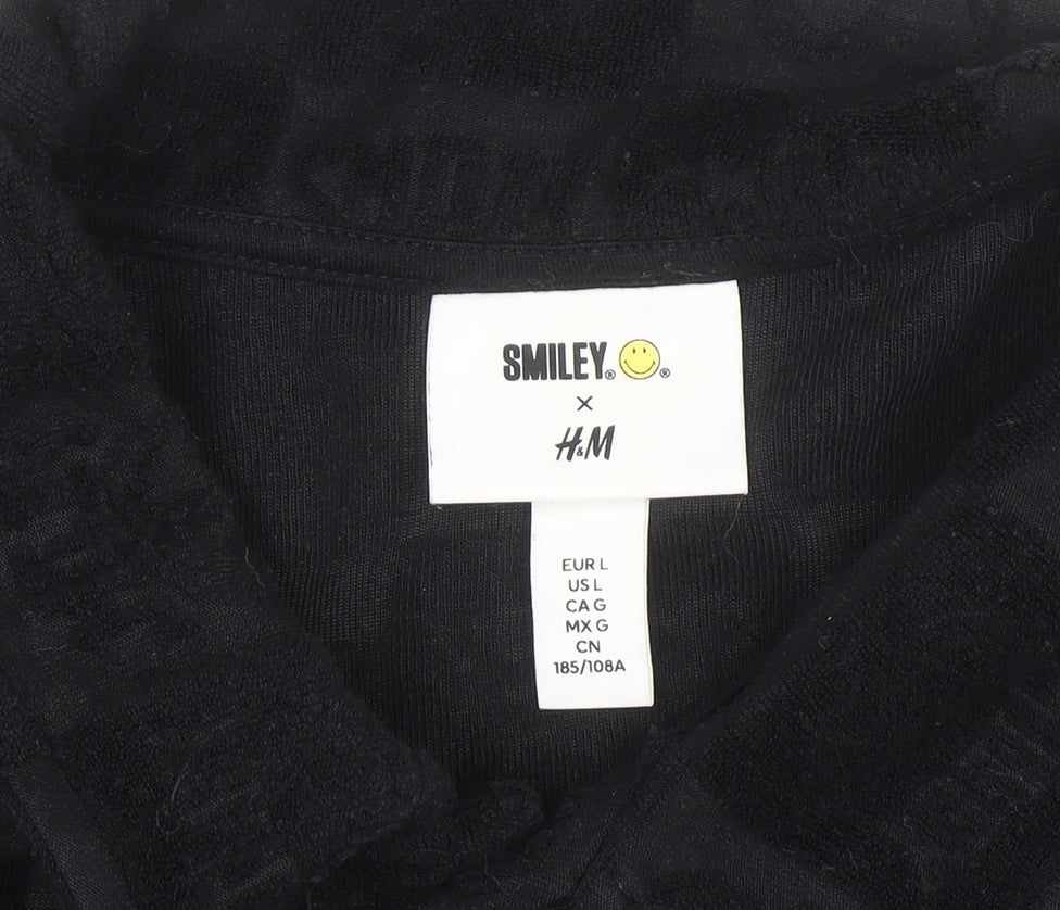 H&M x Smiley Black Check Polo Shirt Men L Cotton Blend