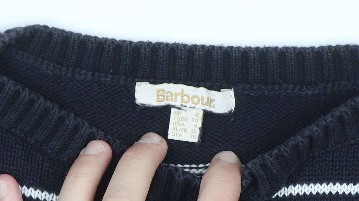 Barbour Women's Blue Striped Cotton Crew Neck Jumper Size 8