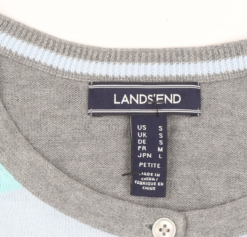Lands' End Women's Multicoloured Striped Cotton Cardigan Size S Petite