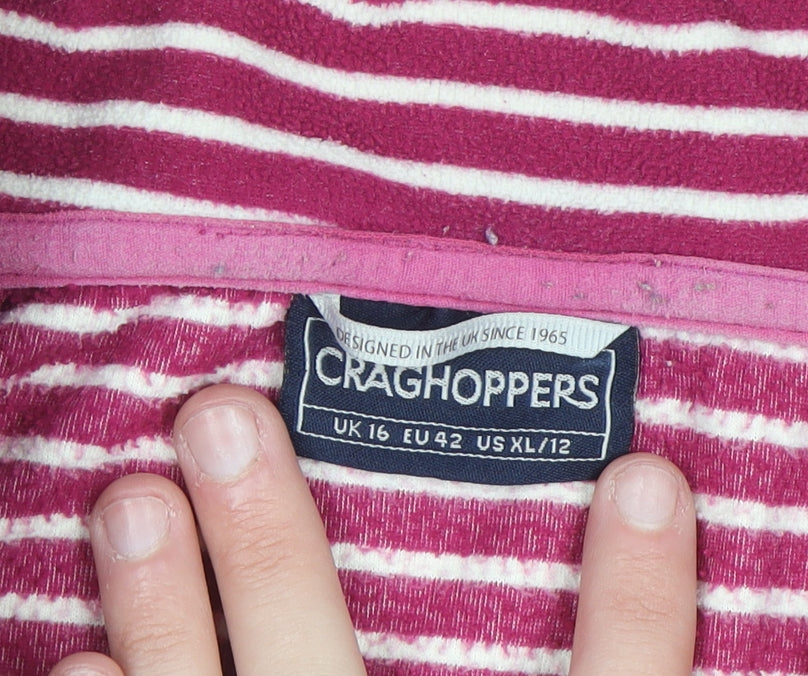 Craghoppers Women Pink Stripe 1/4 Zip Pullover Sweatshirt UK 16