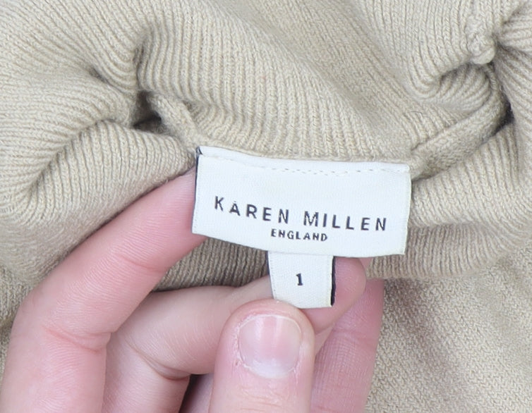 Karen Millen Women's Beige Wool Roll Neck Crochet Cuff Jumper Size 8