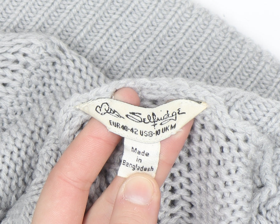 Miss Selfridge Women Grey Cable Knit Roll Neck Jumper M
