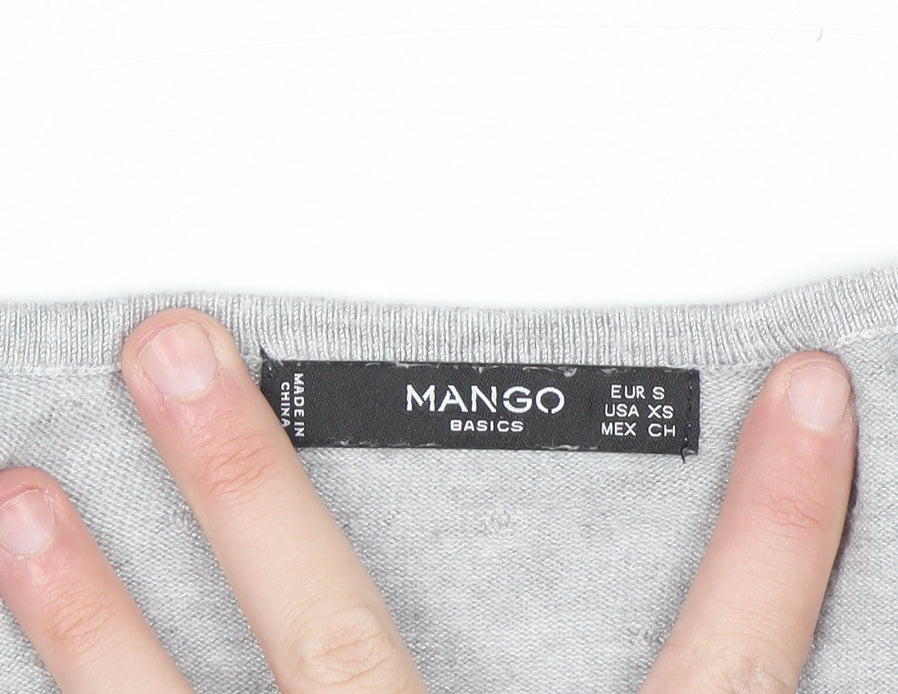 Mango Women Grey Scoop Neck Long Sleeve Pullover Jumper Size S