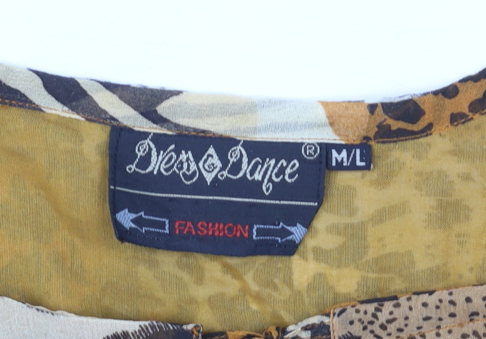 Dress Dance Women's Brown Animal Print Chiffon Cropped Blouse M