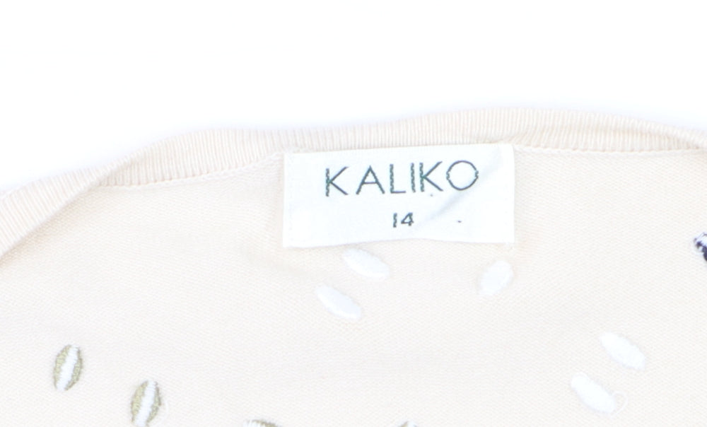 Kaliko Women's Beige Wrap Blouse Top Size 14 Short Sleeve Buckle Detail