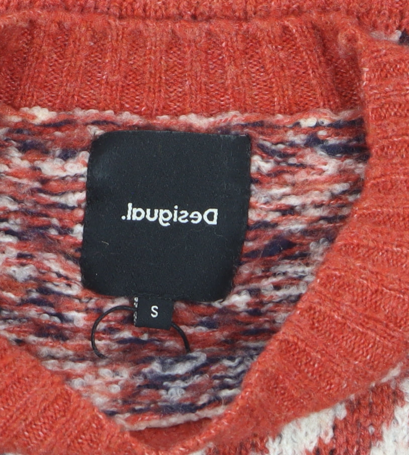 Desigual Women's Multicoloured Wool Blend Fair Isle Crew Neck Jumper Size S