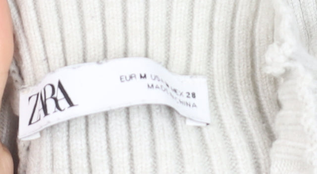 Zara Women Ivory Ribbed Sleeveless High Neck Knit Vest Size 12
