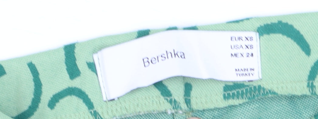 Bershka Women Green Geometric Knit Biker Shorts XS