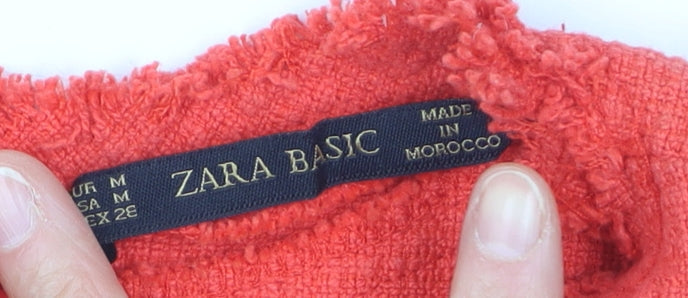 Zara Basic Women’s Red Short Sleeve Frayed Edge Blouse Size M
