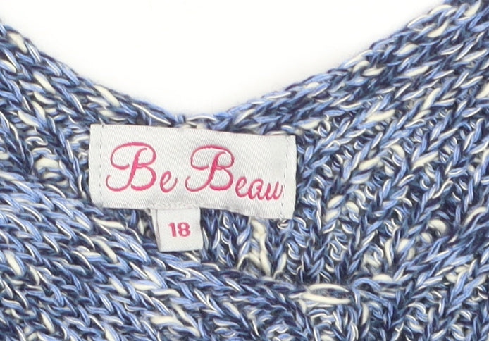 Be Beau Women's Blue V-Neck Chunky-Knit Pullover Jumper Size 18