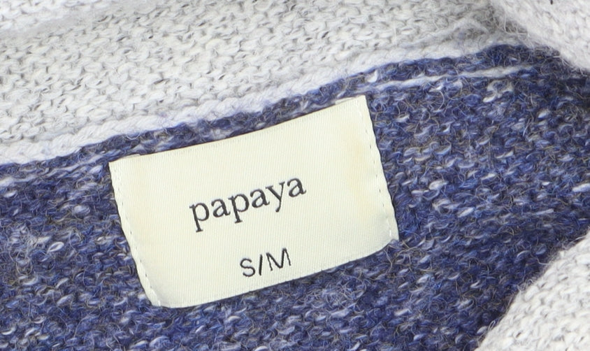 Papaya Women Blue Grey Block Roll Neck Wool Blend Jumper S/M