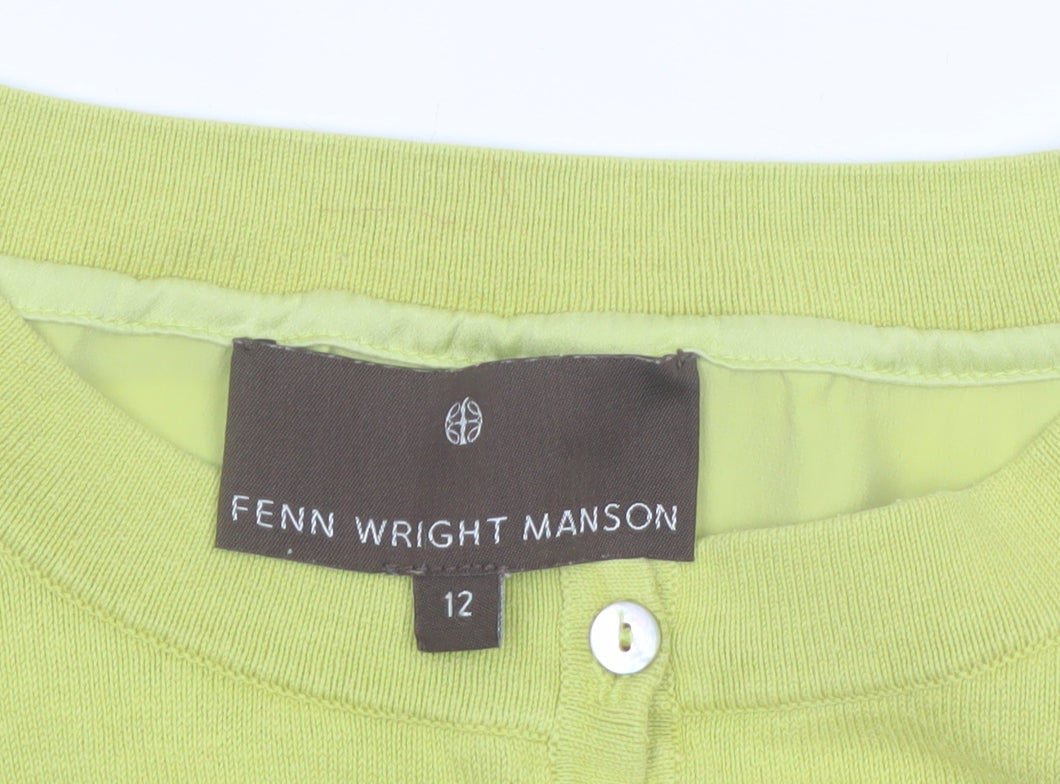 Fenn Wright Manson Women's Green Silk Blend Short Sleeve Cardigan Size 12