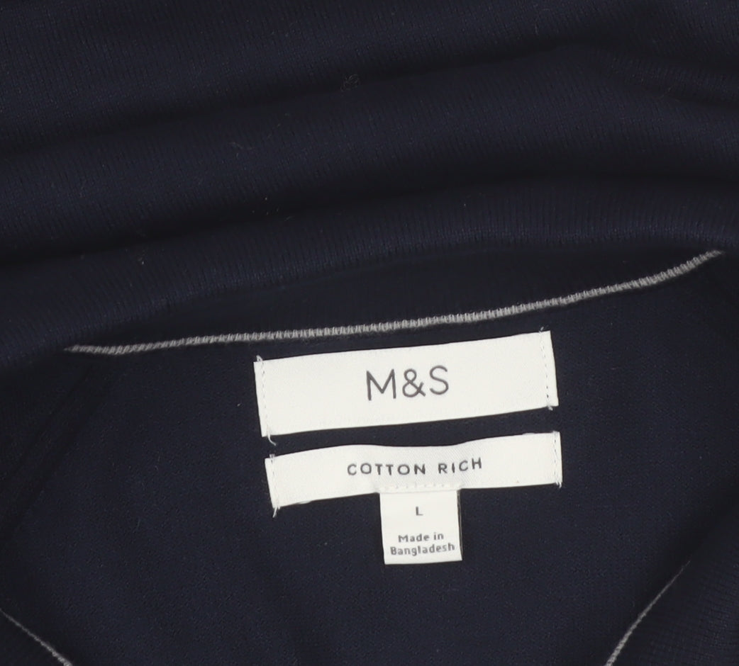 Marks & Spencer Men's Blue Collared Cotton Jumper L