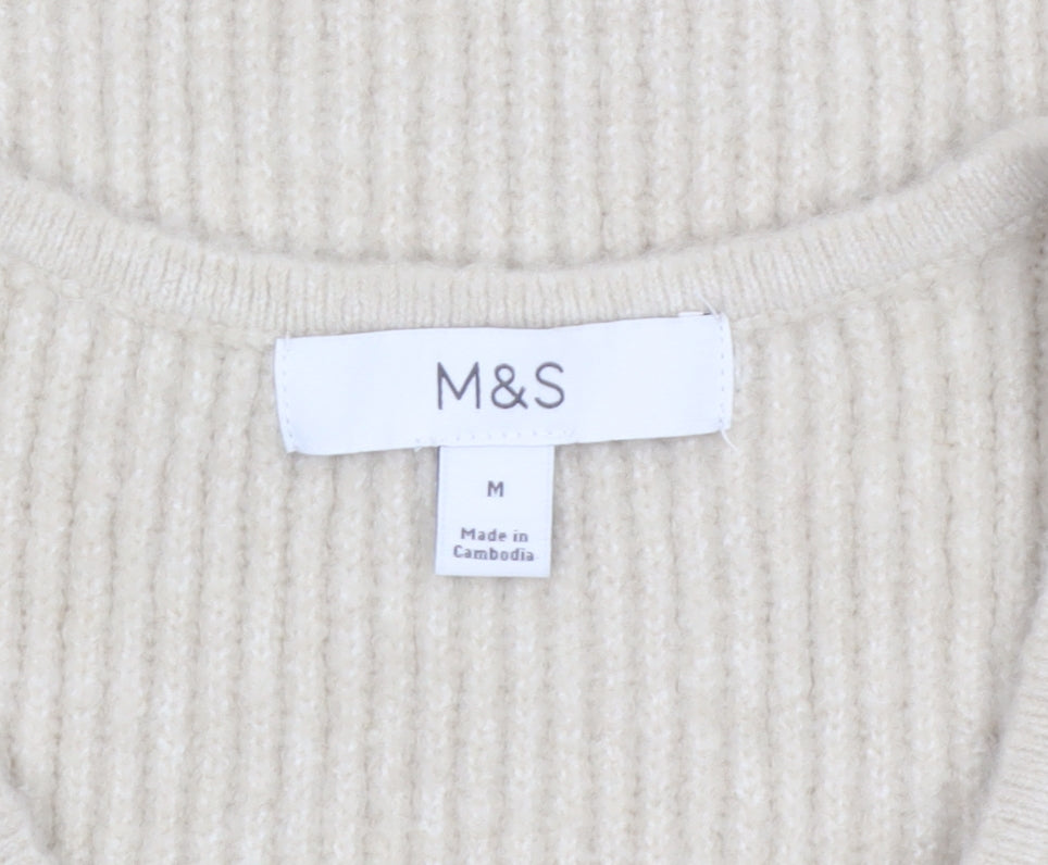 Marks & Spencer Womens Beige V-Neck Knit Jumper M
