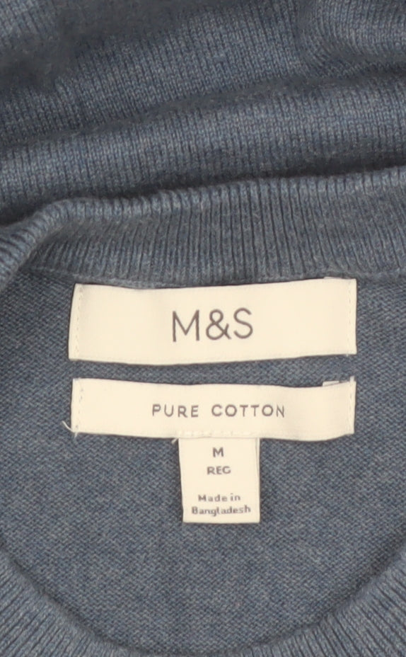 Marks and Spencer Men’s Blue Cotton Crew Neck Pullover Jumper M