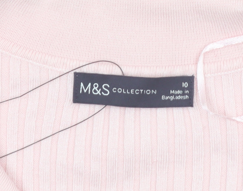 Marks & Spencer Women's Pink Collared Ribbed Pullover Jumper Size 10