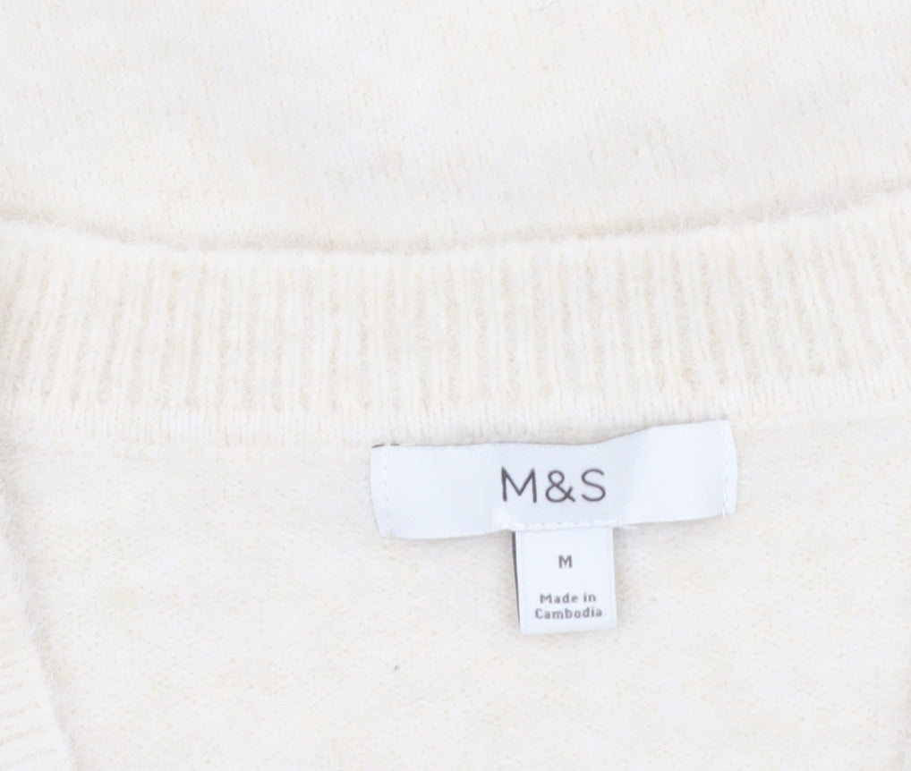 Marks & Spencer Women's Ivory V-Neck Wool Blend Pullover Jumper M