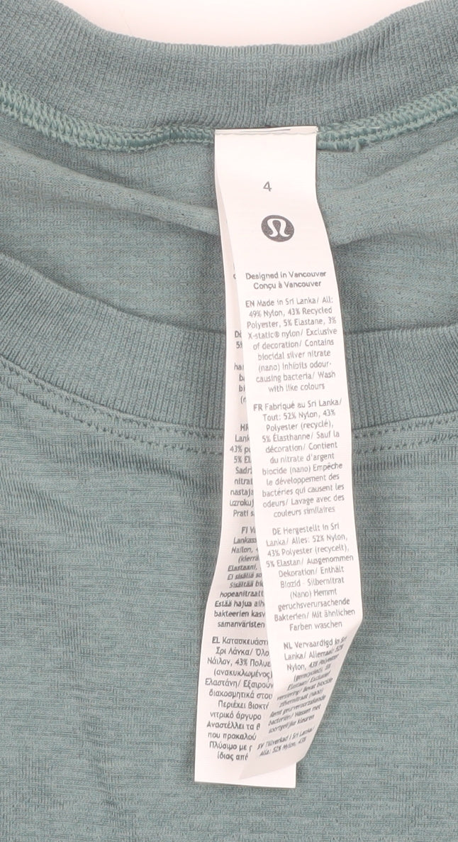 Lululemon Women Green Long Sleeve Slim Fit Nylon T-Shirt Size 8