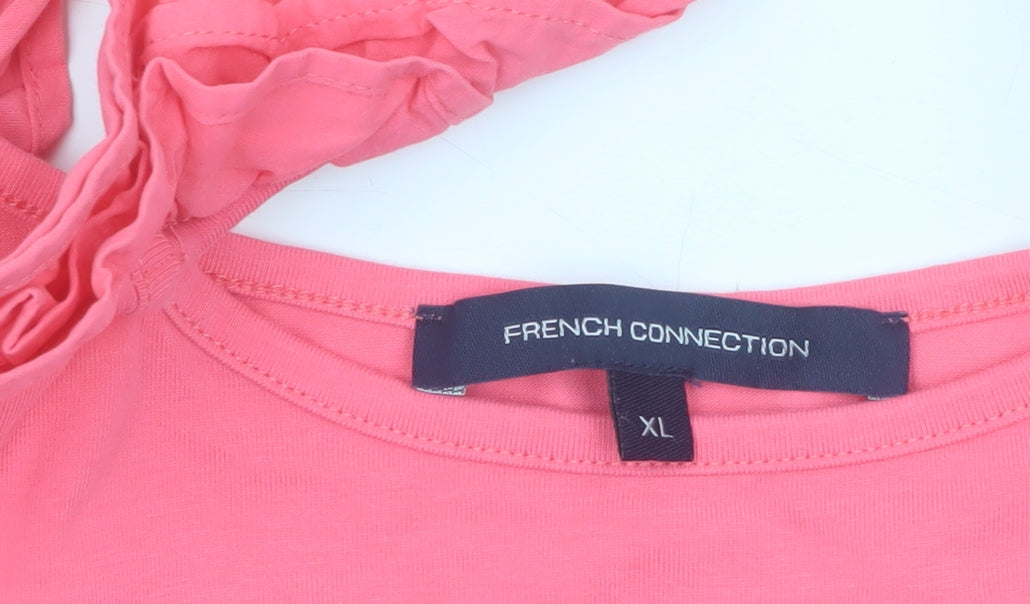 French Connection Women Pink Sleeveless Ruffle Strap Tank Top XL