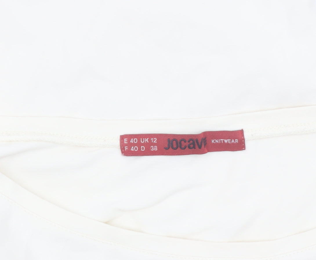 Jocavi Women Ivory Long Sleeve Cotton Stretch Basic T-Shirt UK 12