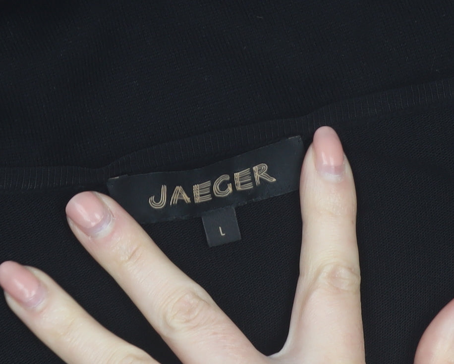 Jaeger Womens Black Wool Blend Tunic Blouse L 3/4 Sleeve