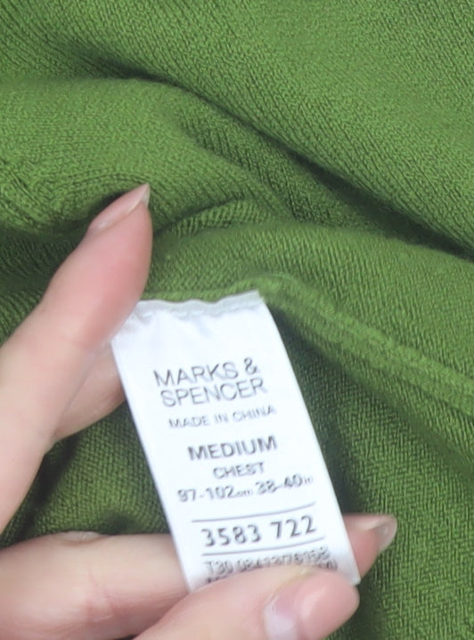 Marks & Spencer Men's Green V-Neck Acrylic Jumper Medium