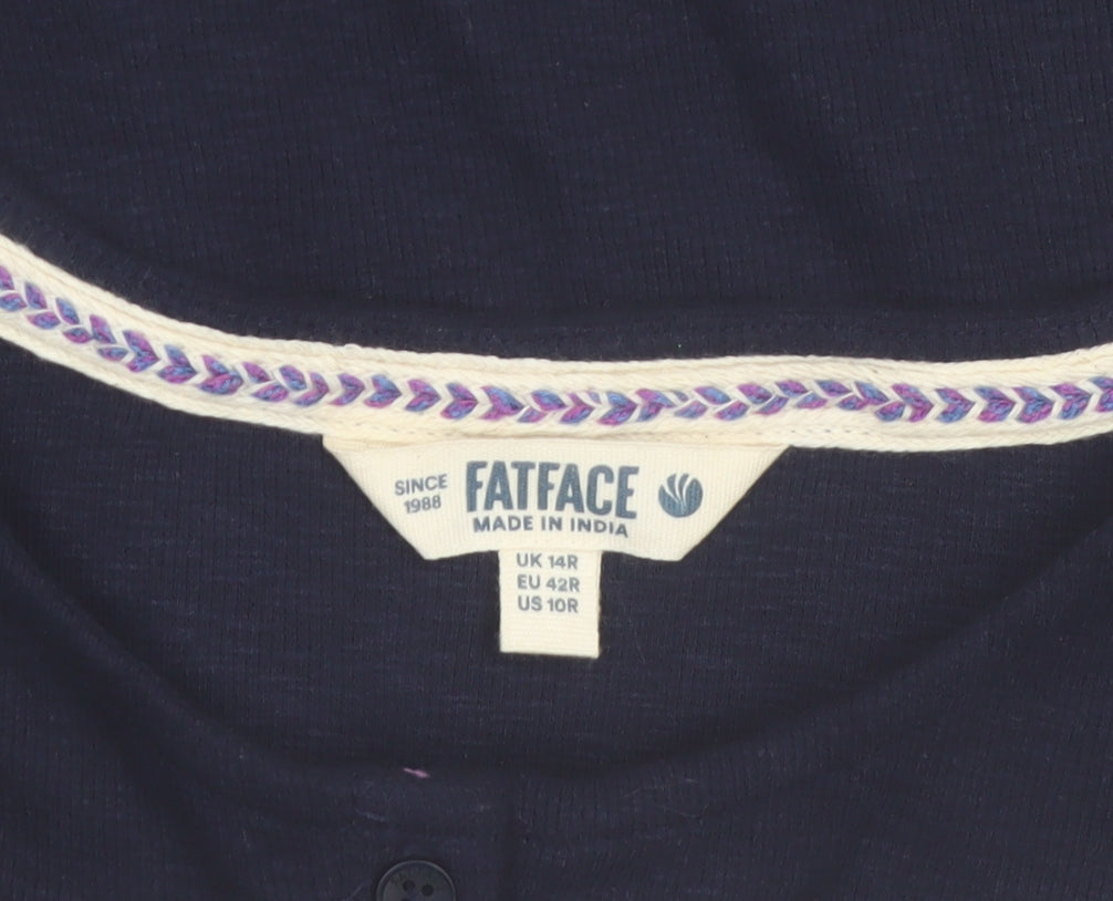 FatFace Women's Blue Cropped Button-Up Cardigan UK 14 Cotton Blend