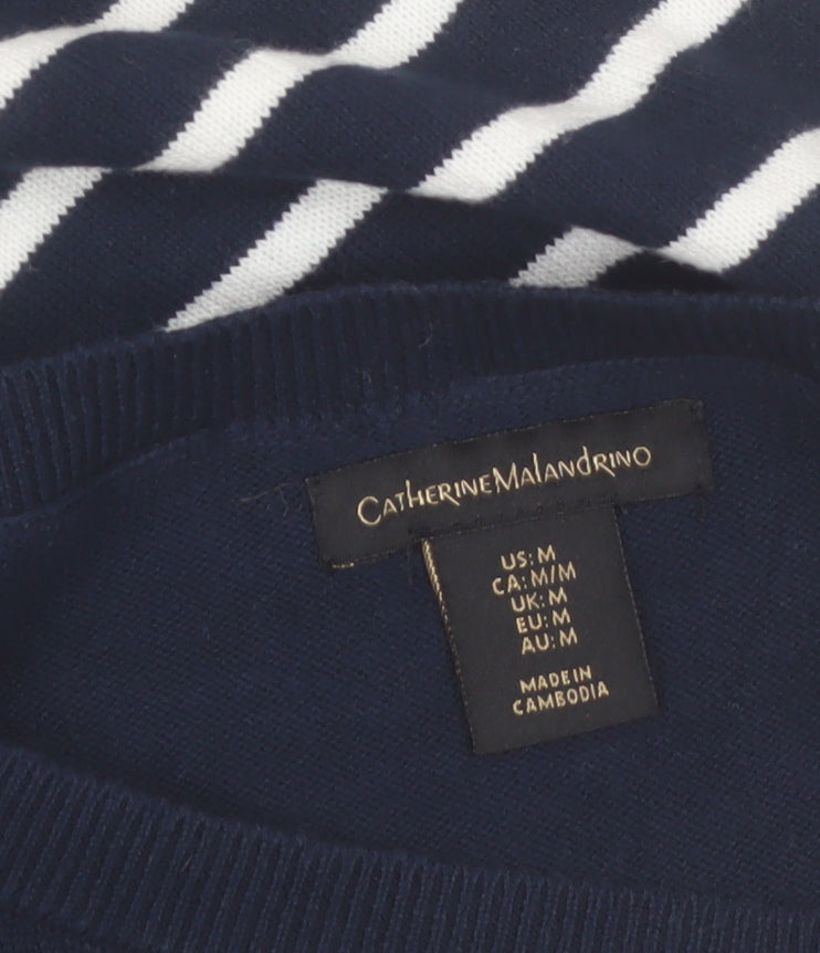 Catherine Malandrino Women's Blue Striped Cotton Boat Neck Jumper M