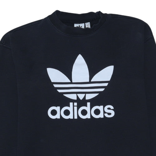 Adidas Womens Black Crew Neck Pullover Sweatshirt Size 12 Cotton