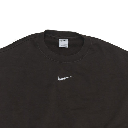 Nike Women Black Cropped Pullover Sweatshirt L Logo Crew Neck