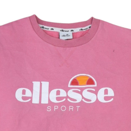 Ellesse Women Pink Crew Neck Pullover Sweatshirt UK 14 Cotton Blend