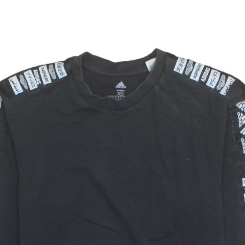 adidas Unisex Black XS Long Sleeve Logo Pullover Sweatshirt