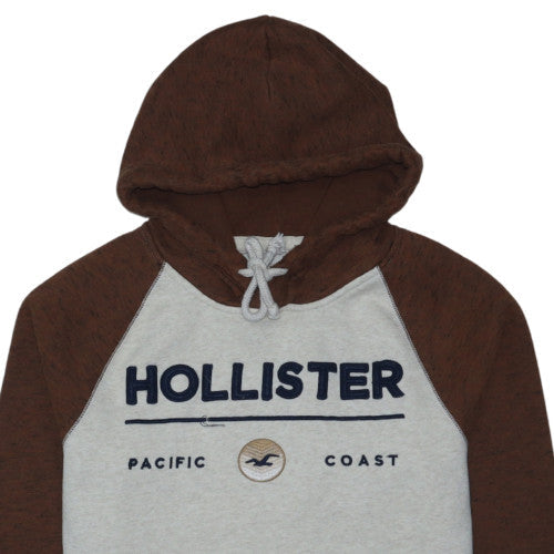 Hollister Men’s Brown Grey Pullover Hoodie M Logo Fleece Sweatshirt