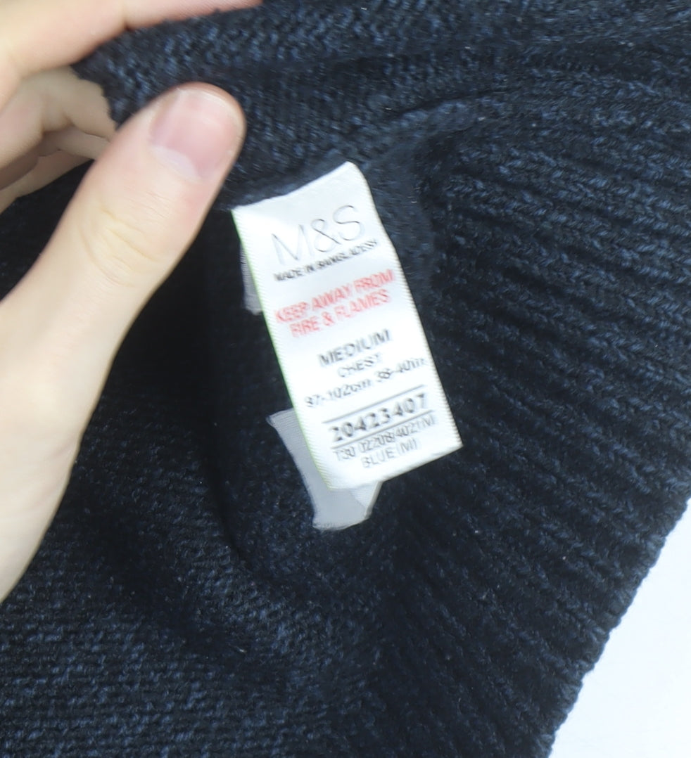 Marks & Spencer Men’s Blue Henley High Neck Jumper Medium