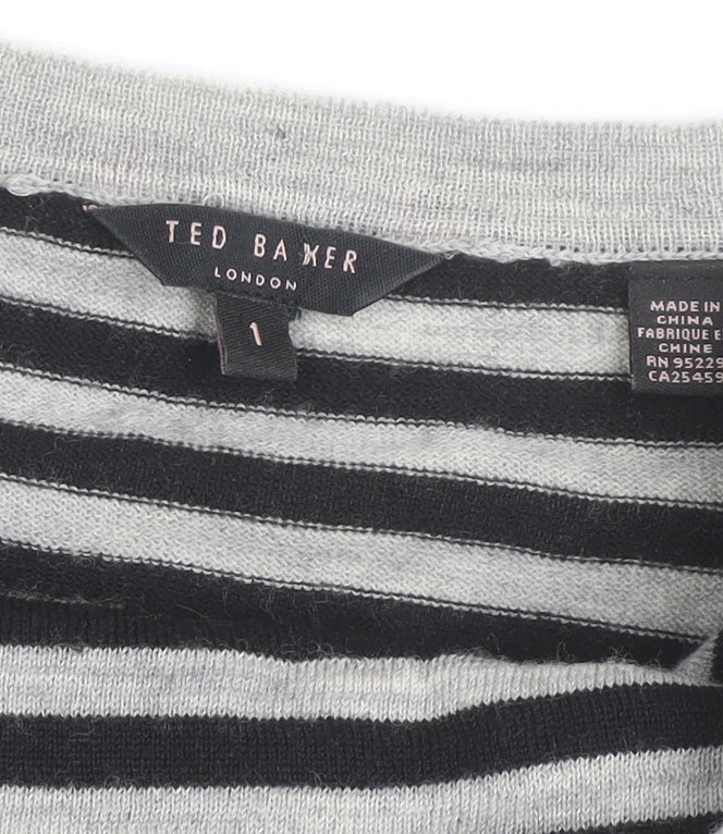 Ted Baker Women’s Grey Striped Wool Jumper Dress Size S Cowl Neck