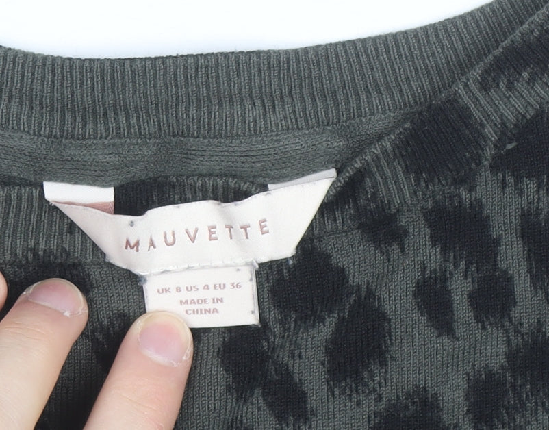 Mauvette Women's Green Leopard Print Viscose Jumper Size 8