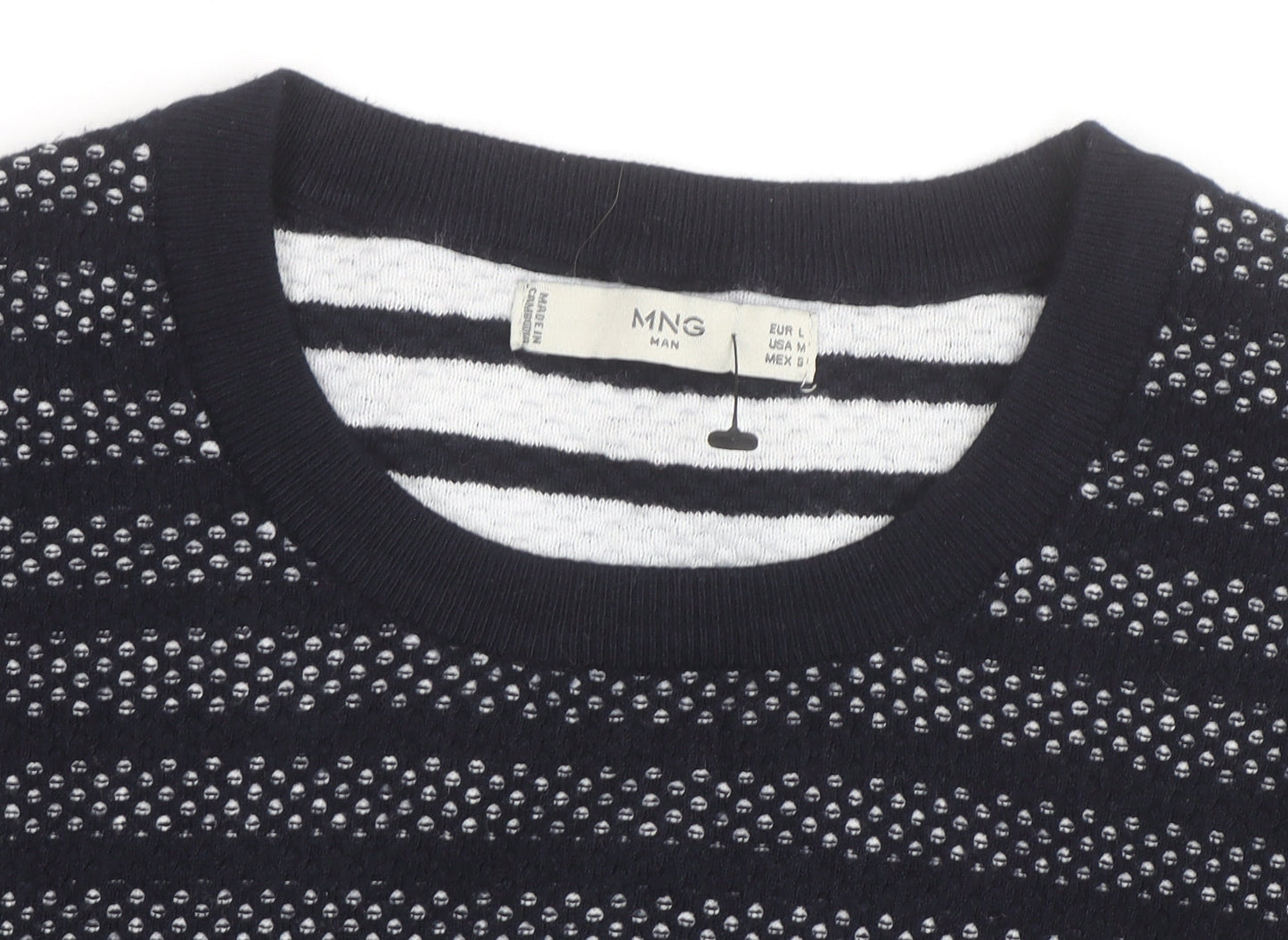 Mango Men Blue Striped Cotton Crew Neck Jumper Size L
