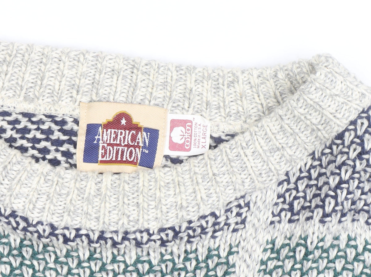 American Edition Men's Multicoloured XL Chunky Knit Cotton Jumper