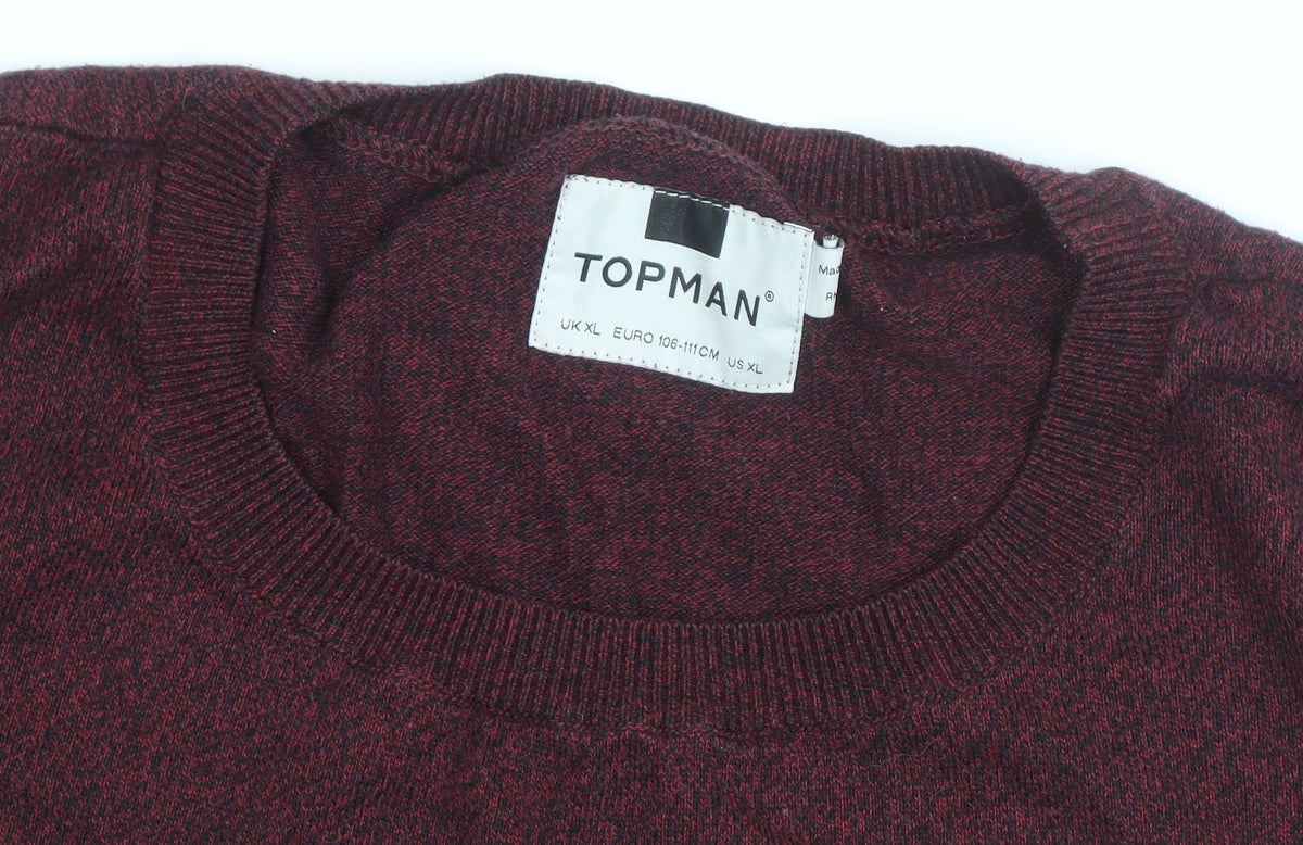 Topman Men's Red XL Cotton Blend Crew Neck Jumper